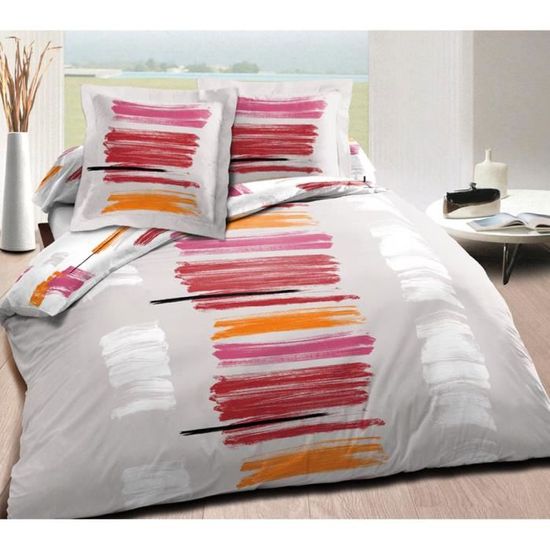 Housse Couette Montagne 2 Places Housse De Couette Taies Alpes Blanc - Pur Coton Esprit Chalet - Motif Vanoise Rouge Parure De Lit 220x240 Adulte Noel