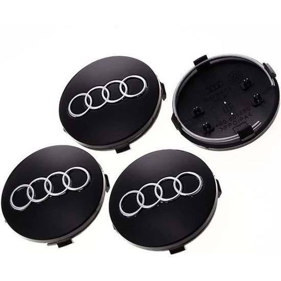 4X Cache Moyeu Centre Roue Enjoliveur Embleme Jante Logo insigne Audi 60MM Noir 