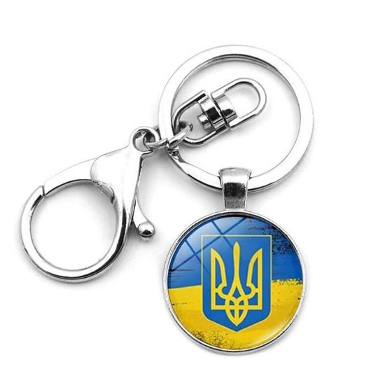 Porte-clés Drapeau Ukraine – Imprimé Rond Cocarde – Fabriqué En France – Neuf Avec étiquettes