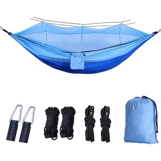 Hamac de camping double pour deux personnes avec 2 sangles d'arbre (16 + 2 boucles), hamac portable léger avec parachute en nylon 210T pour randonnée, extérieur, plage, voyage, randonnée, équipement