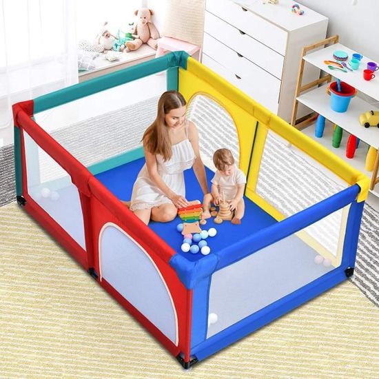Parc Bébé DREAMADE Tissu Oxford 206x147cm - Avec Balles Et Sac De Transport