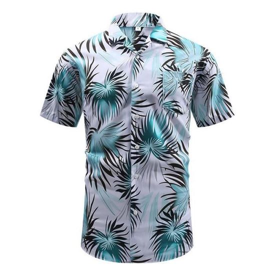 Chemise hawaïenne à manches courtes pour homme, chemise de plage tropicale pour homme, chemise cubaine Guayabera à manches courtes, BLANC