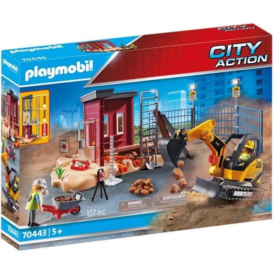 Mini-pelleteuse PLAYMOBIL City Action La Construction - Accessoires inclus