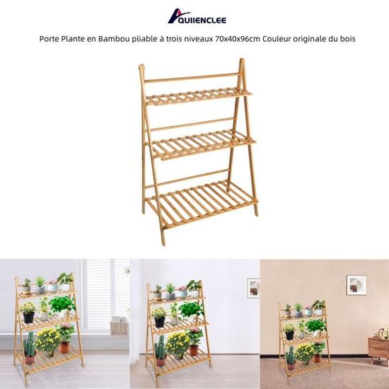 Étagère Suspendue En Bambou Pour Plantes - 3 Niveaux Pliables - 70x40x141 Cm - Idéale Balcon, Jardin Ou Intérieur - 7