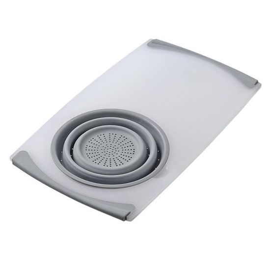 DLD Planche à découper multifonction pliable avec passoire intégrée, portable et, en plastique, gel de silice, planche de cuisine panier égouttoir pour fruits, légumes, pique-nique