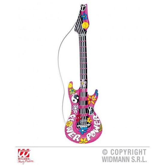 Guitare Rigolote Pour Animation Guitare Gonflable Air Guitar - Design Flammes | Environ 100cm - Accessoire Fête Et Décoration Guitare Rose