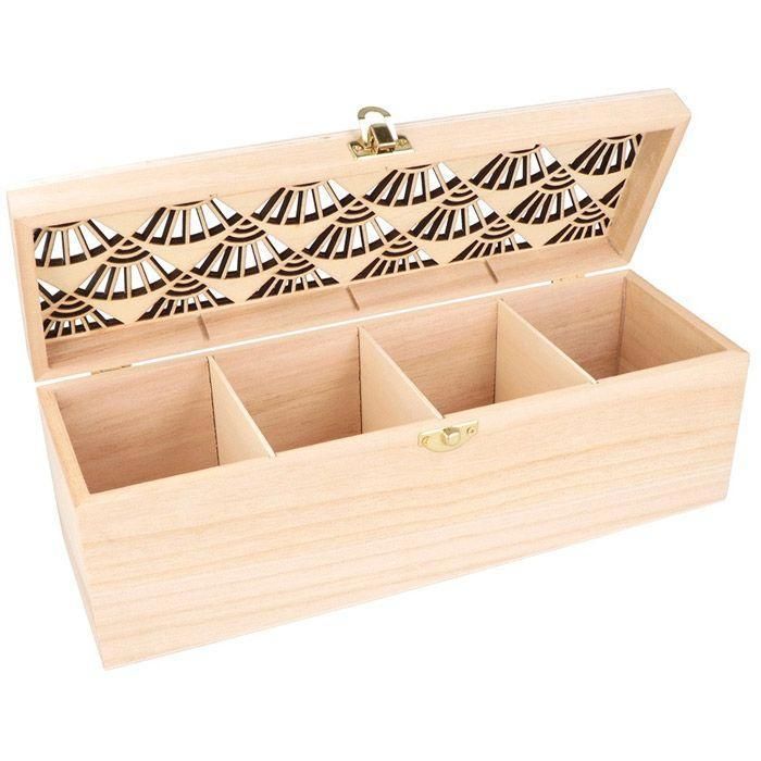 Boîte à thé en bois à décorer - Japan - 3 compartiments - 30 x 10 cm