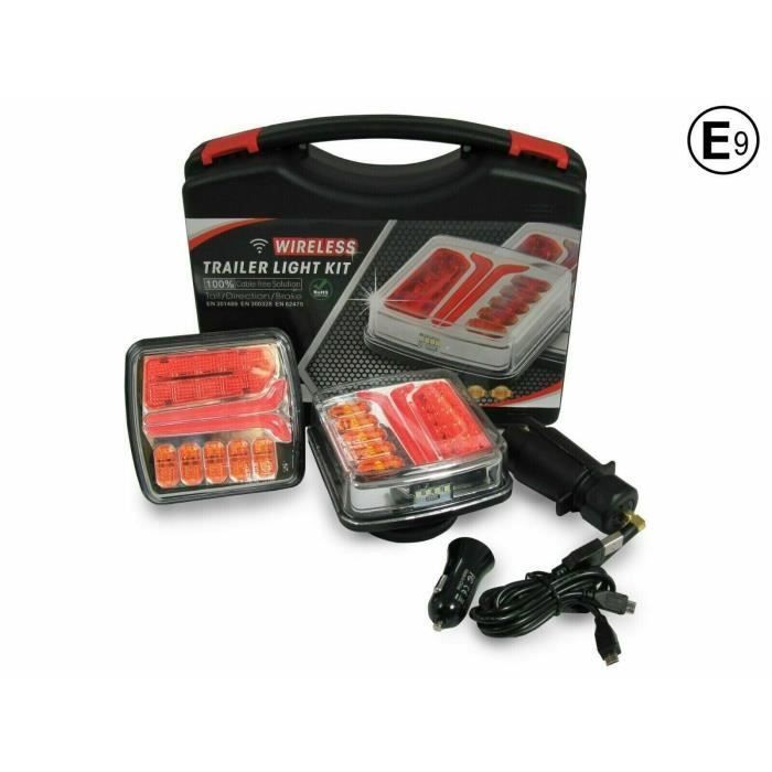 Kit De 2 LED Feux Arrières Universels Sans Câble Wireless Base Magnétique Homologation E9, ECE EMC pour Tracteur Camper Camion