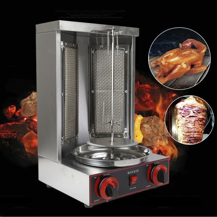 3KW gaz doner kebab machine doner grill 2 brûleurs barbecue en acier inoxydable grill de table 110V