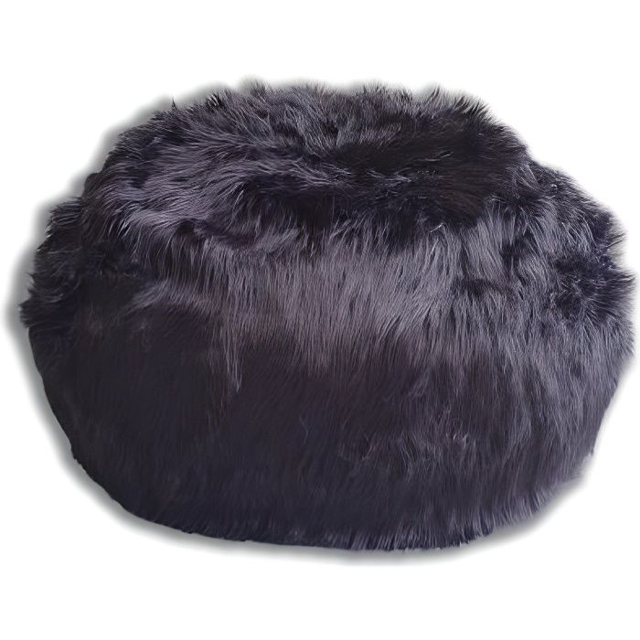 Pouf Fourrure Longue Noire 80 cm Rempli de Mousse Déchiquetée Ultra Confortable Poire Coussin Double Housse Lavable en Machine