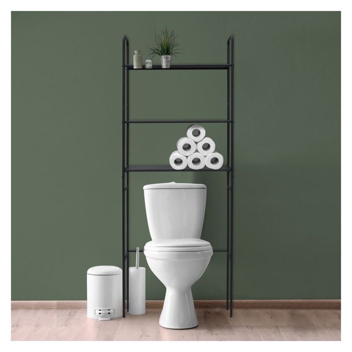 Meuble WC - Pont de rangement étagère WC en Métal Noir - KALI