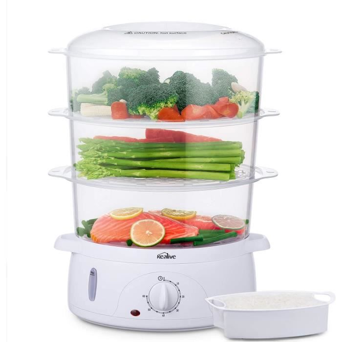 Cuiseur vapeur, Cuiseur vapeurs electrique sans BPA, Paniers empilables à 3 niveaux, Cuiseur legumes avec porte-œufs et bol à riz, m