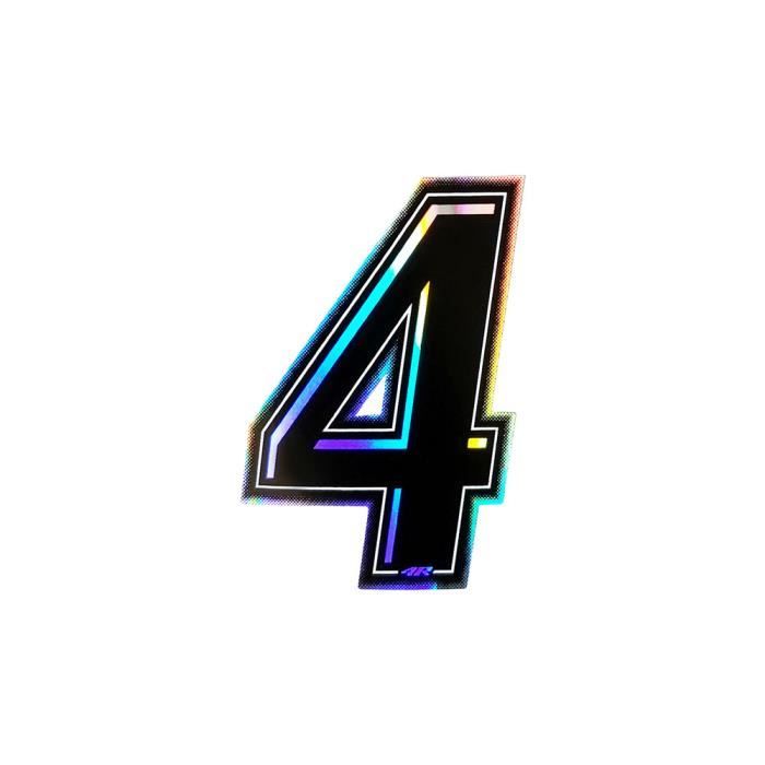 Autocollant Numéro 4 Nombre Adhésif Moto, Noir Holographique, h 10 cm