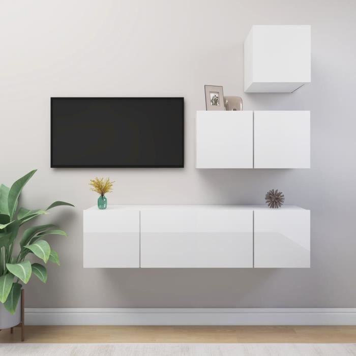 Ensemble de meuble TV 4 pcs Blanc brillant Agglomere - DIO73