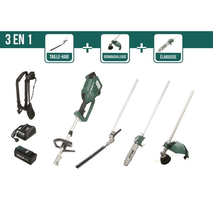 MYTEK Coupe-bordures multifonction 3 en 1 sans fil avec batterie 40V 4Ah - coupe-bordures, élagueuse, taille-haies
