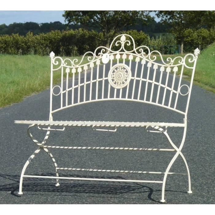 Banc Banquette Fauteuil de Jardin Exterieur 2 Personnes Pliable en Fer Blanc 55x102x109cm