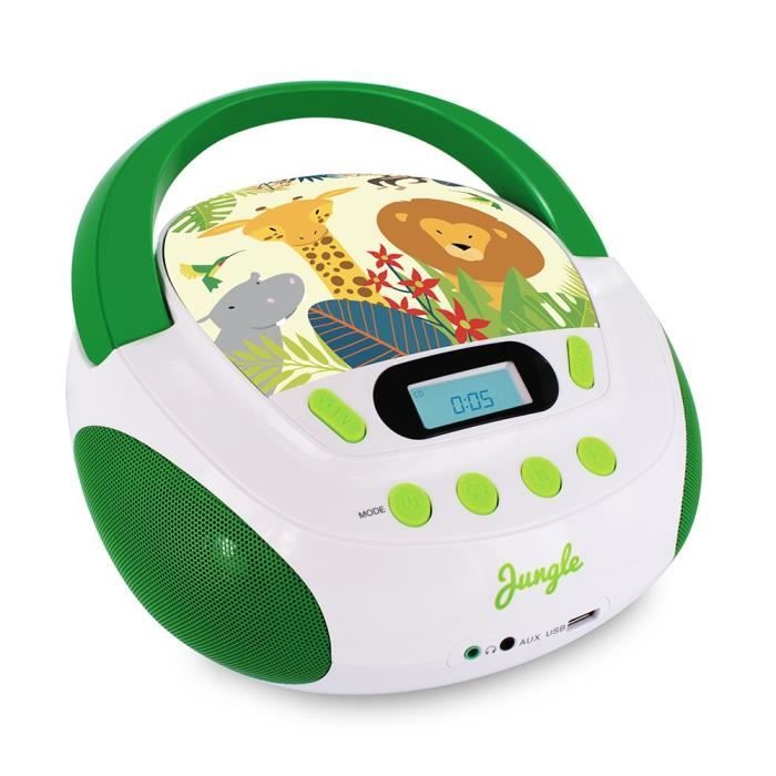 Lecteur CD enfant portable Jungle - MP3 / USB - Prise casque - Puissance audio 6W - METRONIC 477144