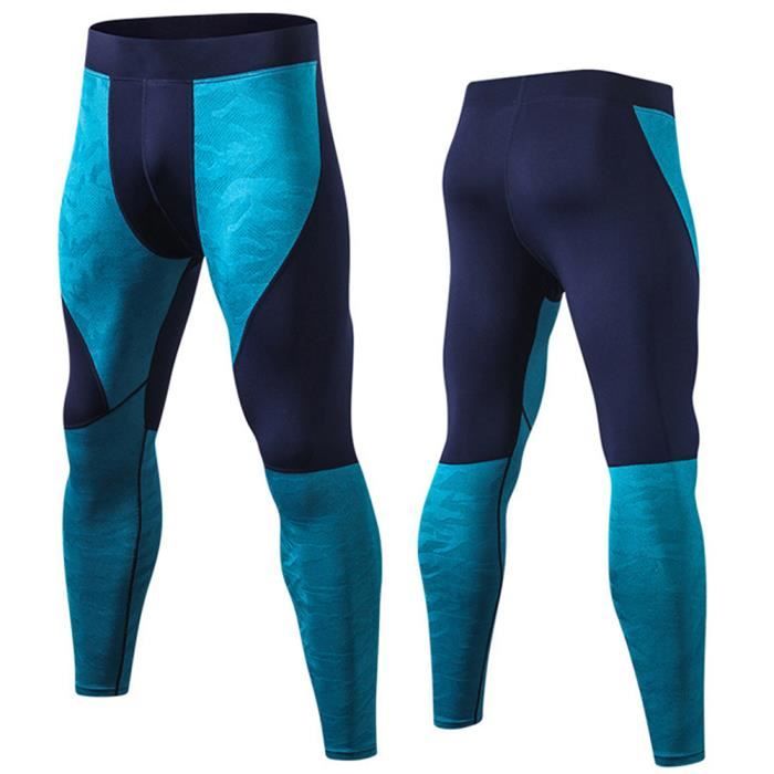 Hommes Pantalon à Neuf Points Sport Legging PRO Fitness Sec Rapide Haute Élasticité Training Survêtement Couture de Collision Vert