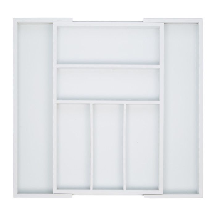 Relaxdays Boîte à Couverts Tiroir, Extensible, Largeur Variable, 5-7 Casiers, Organiseur Bambou, HLP 5x48x46cm, Blanc