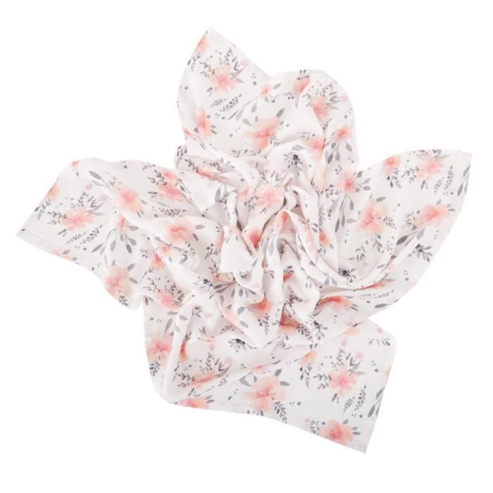 Lange XXL multi usage en viscose de bambou - Flora Corail Écru 100 x 100 cm