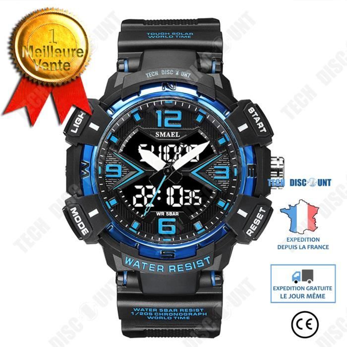 TD® Montre électronique pour homme multifonctionnelle extérieure étanche lumineuse alarme acrylique montre électronique