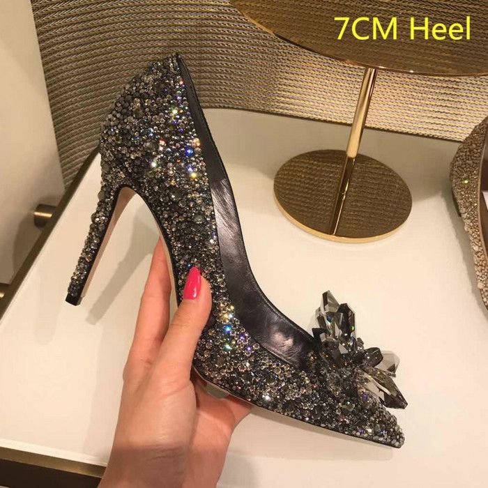 Cendrillon Doré Cristal Chaussure De Mariée 2023 Cuir 8 cm Talons Aiguilles À Bout Pointu Mariage