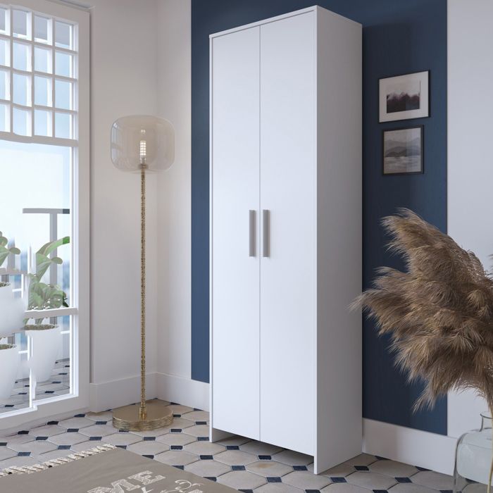 Dmora - Armoire 2 portes Vinadio 65x38xh197 cm Blanc Panneau effet bois Dmora - Armoire 2 portes Vinadio 65x38xh197 cm Blanc Panneau effet bois
