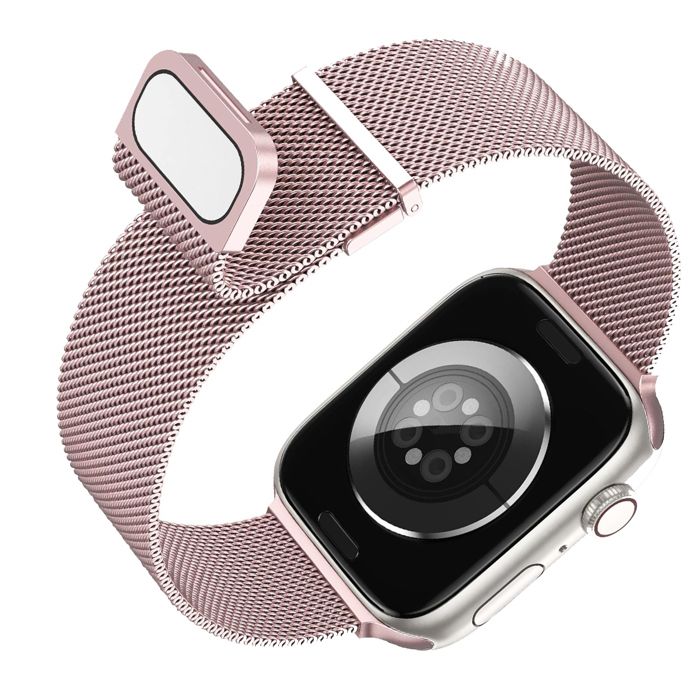 Bracelet pour Apple Watch 42mm 44mm 45mm 49mm Series 9 8 7 6 5 4 3 2 1 SE Metal magnetic en acier inoxydable Rose - Visiodirect