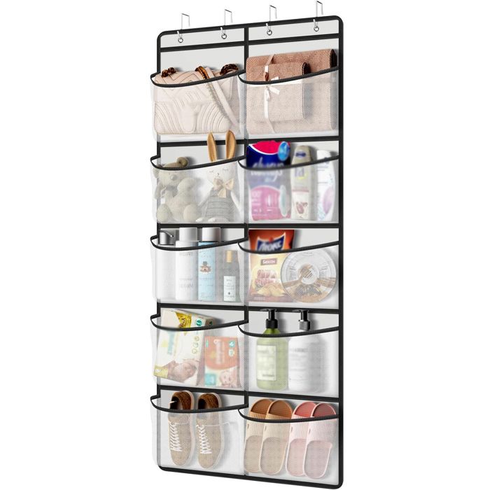Range-chaussures Suspendu Avec 4 Crochets – 28 Poches En Filet – Gain De Place Pour Porte – Blanc – Pour Chambre, Salle De Bain