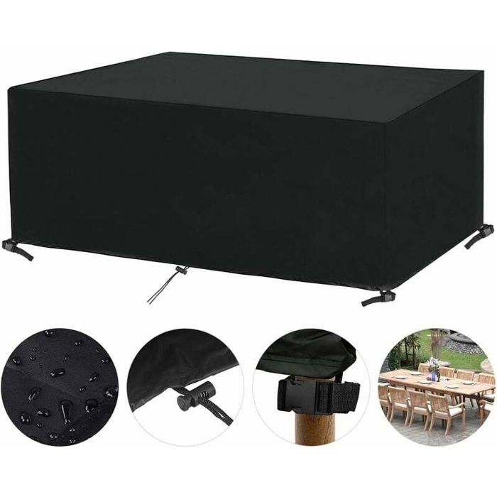 AEXOIO Bâche Salon De Jardin Imperméable 290x120x100cm Housses Pour Mobilier De Jardin,Anti-UV 600D Tissu Oxford Bache De Protection Exterieur Table Avec Cordon