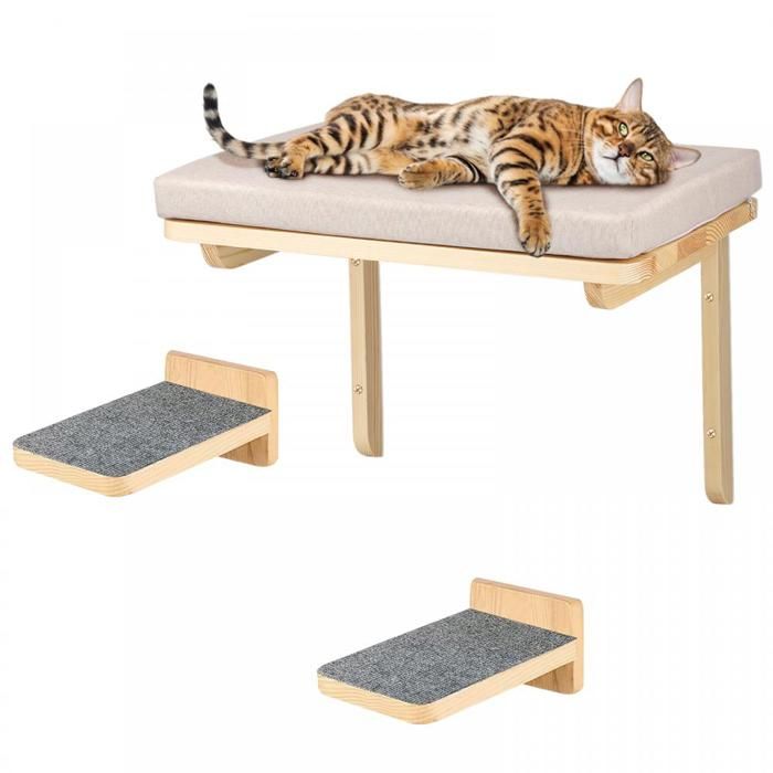 Comparer les prix de MIPAN Lit pour chat - Lit mural en bois massif pour chat - Facile à nettoyer - 40*30 * 25cm-gris