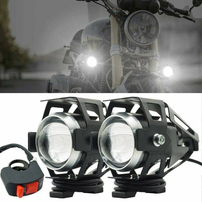 Phare Moto Feux AdditionnelsU5 Phares Avant de Moto Anti Brouillard Projecteur Spot LED Moto 125W 3000LM Phares supplémentaires