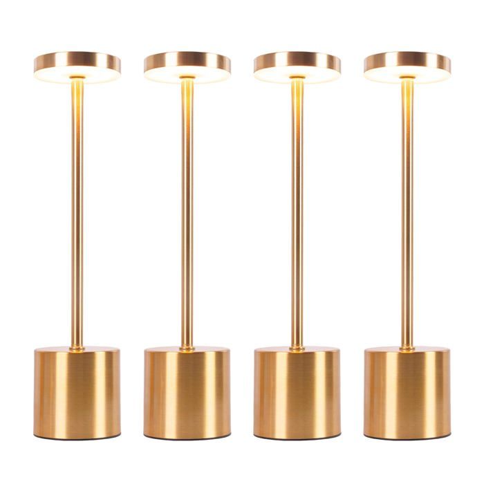 CATAVANA - Lot de 4 Lampes de Table Sans Fil LED - Rechargeables Tactile avec Variateur - USB-C Métal Design Élégant - Gold