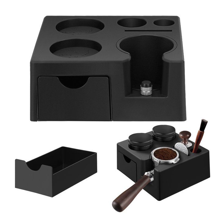 Rppiup Tamperstation für Barista(51-58mm), Tamping Station aus ABS, Einstellbar Coffee Schwarz Tamper Station, Espresso Station für Barista Zubehör Set (Ohne Zubehör