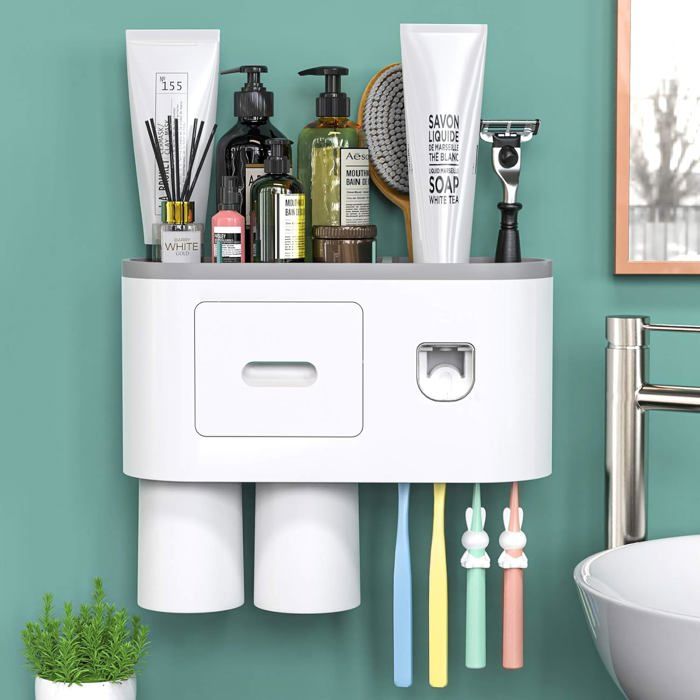 Blanc Porte Brosse à Dents Mural, Distributeur de Dentifrice Mural