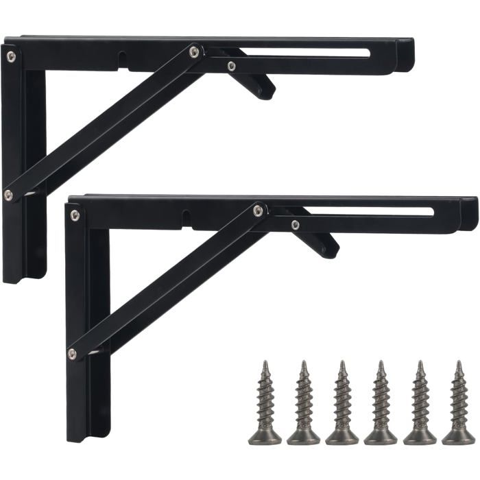 Équerre Pliante 300 mm, Supports d'Étagères Pliants Charge Maximale 120kg, Support Console Pliable en Acier Inoxydable, Équerre pour Étagère Murale (2 Pcs