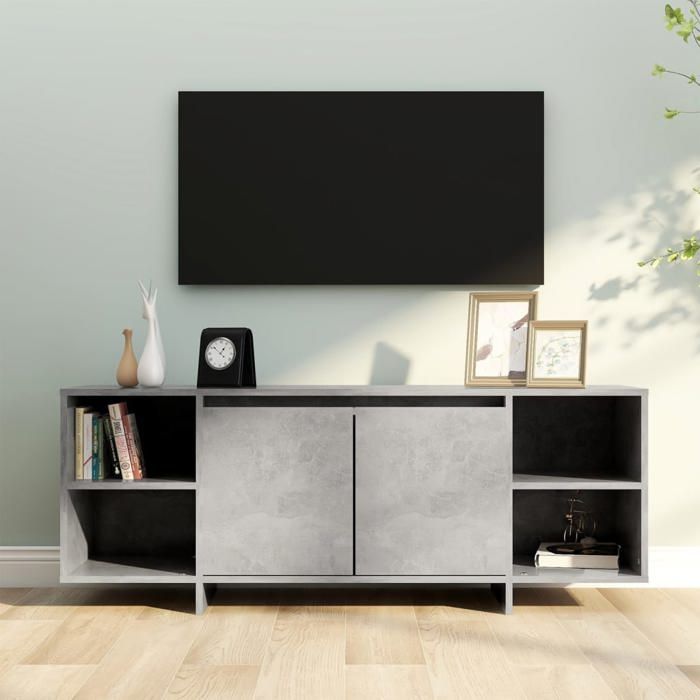 (Gris)Meuble TV - SIGNOR - Armoire Télévision Gris béton 130x35x50 cm bois ingénierie 923699