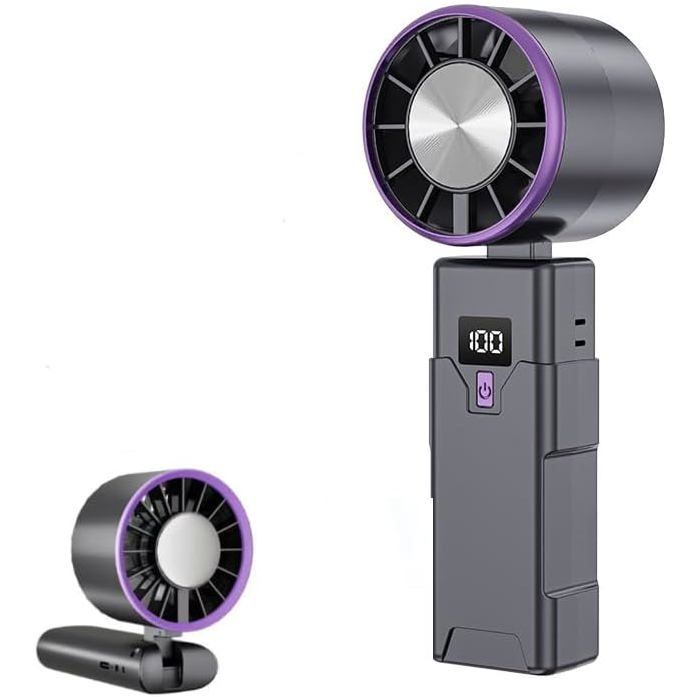 Ventilateur Portable Rechargeable 5 Vitesses Écran Digital LED Base Pliable Batterie Longue Durée Type-C Gris - Amicumcar