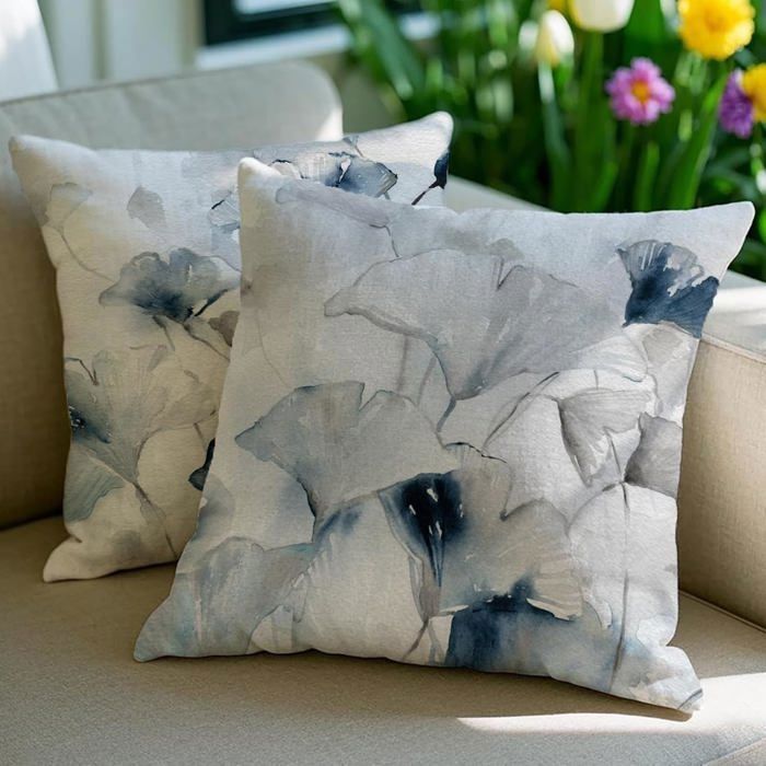 Housses coussin imperméables 45 x 45 cm lot de 2 avec motifs fleurs abstraites peinture encre adapté pour extérieur et intérieur