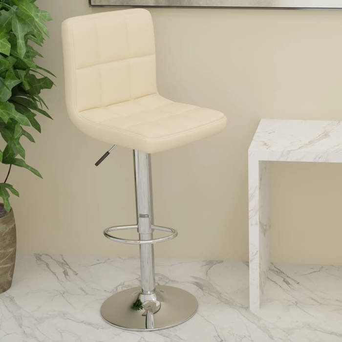 Tabouret de bar en similicuir - vidaxl - Crème - Hauteur réglable (90-111 cm) - Pivotement 360° - Repose-pied intégré