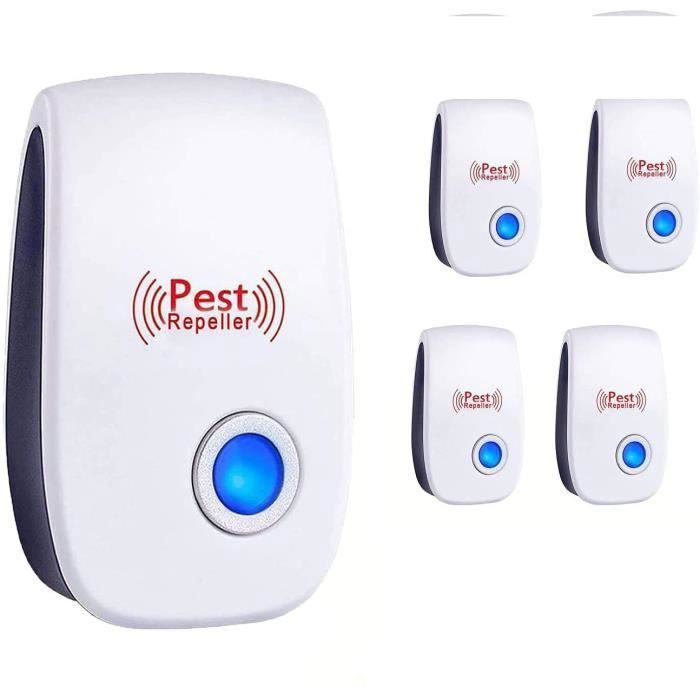 Répulsif anti-nuisibles à ultrasons - Lot de 4 - Double ultrasons - Pour intérieur - Modèle A157