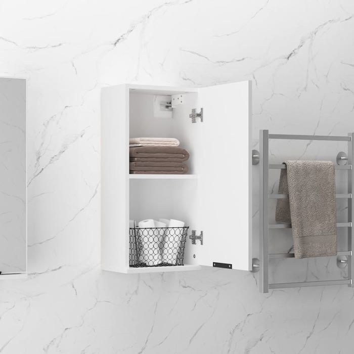 Armoire murale de salle de bain - WIENS - Blanc - 32x20x67 cm - Bois dingénierie - Capacité 60 kg - 1 porte