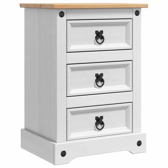 Table de chevet en pin massif - vidaXL - Blanc - 45x35x64 cm - 3 tiroirs - Durable - Montage facile - Design moderne