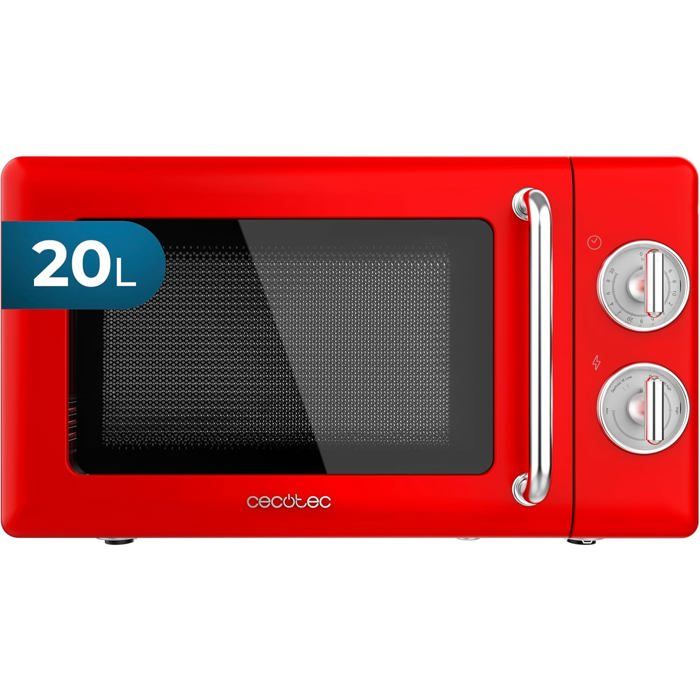 Micro-ondes rétro - SUTEO - 20 L - 700 W - 6 niveaux de puissance - Minuterie 30 min - Mode décongélation - Rouge - Suteo