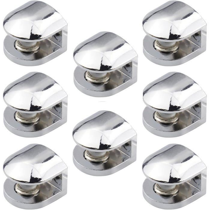 Lot de 8 supports détagères en verre réglables en alliage de zinc pour verre de 6 à 8 mm dépaisseur