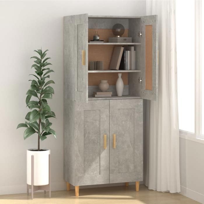 Armoire Vaisselier Durable - Gris - Buffet de cuisine - avec Rangement - Gris béton - 695x34x90cm - Bois dingénierie LH7846549
