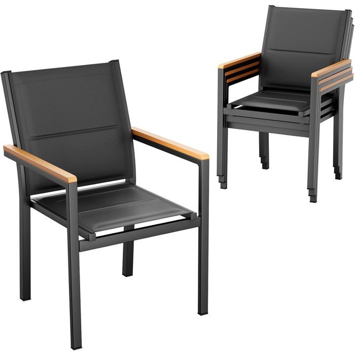 Chaises de jardin en aluminium avec dossier et assise matelasséschaises de salle à manger empilables- (4 chaises Noir)