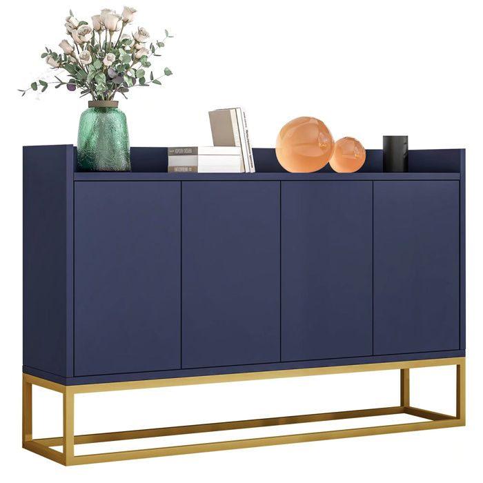 Sideboard 4 portes au style minimaliste meuble sans poignées bleu marine