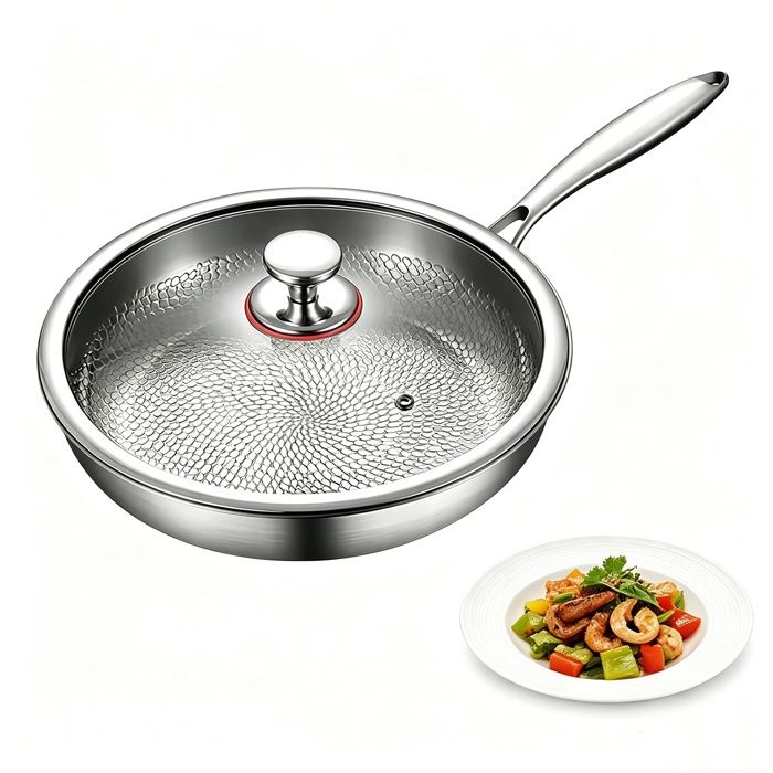 Poêle à frire - Poêle Antiadhésive en Titane 28cm - avec Couvercle en Verre - Chauffage uniforme - Compatible tous les poêles