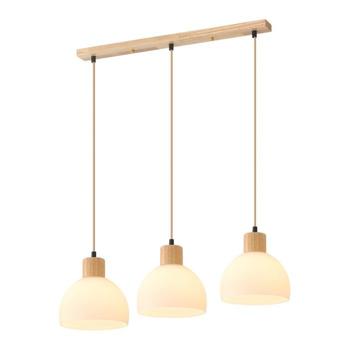 3 LumièRes Suspension Luminaire Bois Et Verre Blanc Lustre Salon E27 Cuisine Lampe Hauteur RéGlable Vintage Luminaires IntéRieur P